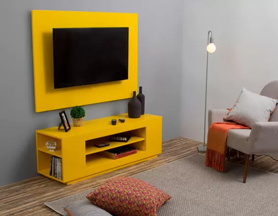 Rack com Painel de tv amarelo